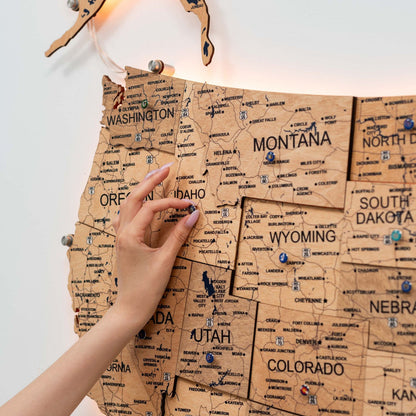 Wooden 3d LED Map of USA - Gold - Renee Lane Company