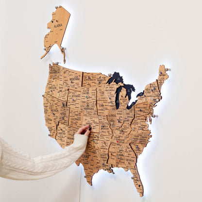 Wooden 3d LED Map of USA - Gold - Renee Lane Company