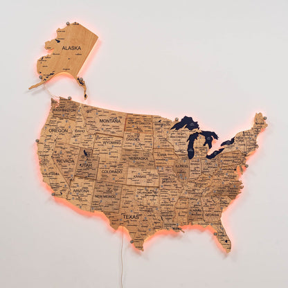 Wooden 3d LED Map of USA - Gold - Renee Lane Company