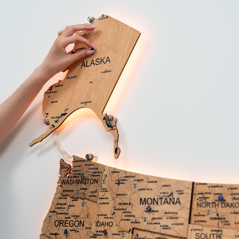 Wooden 3d LED Map of USA - Gold - Renee Lane Company