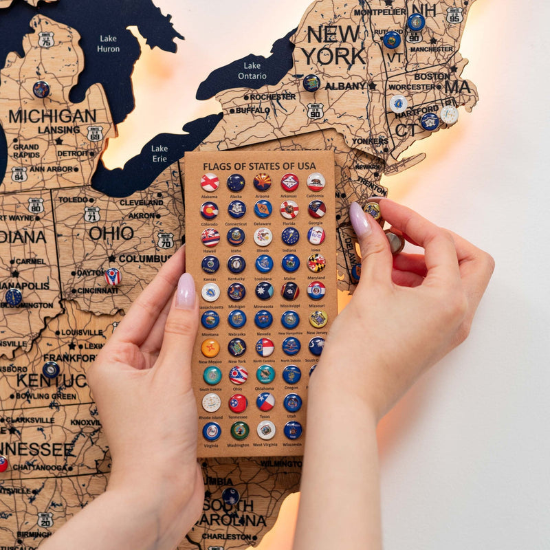 Wooden 3d LED Map of USA - Gold - Renee Lane Company