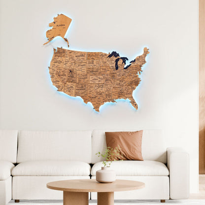 Wooden 3d LED Map of USA - Gold - Renee Lane Company
