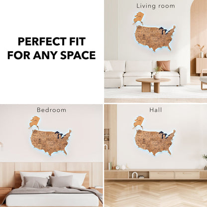 Wooden 3d LED Map of USA - Gold - Renee Lane Company
