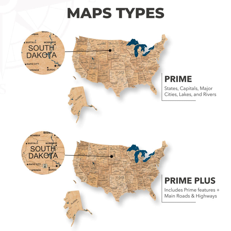 Wooden 3d LED Map of USA - Gold - Renee Lane Company