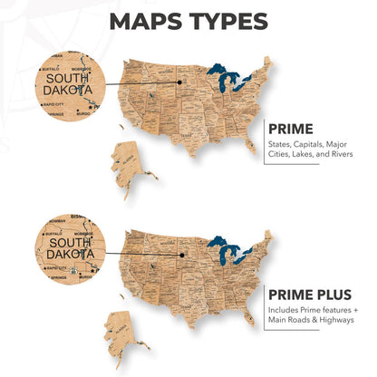 Wooden 3d LED Map of USA - Gold - Renee Lane Company