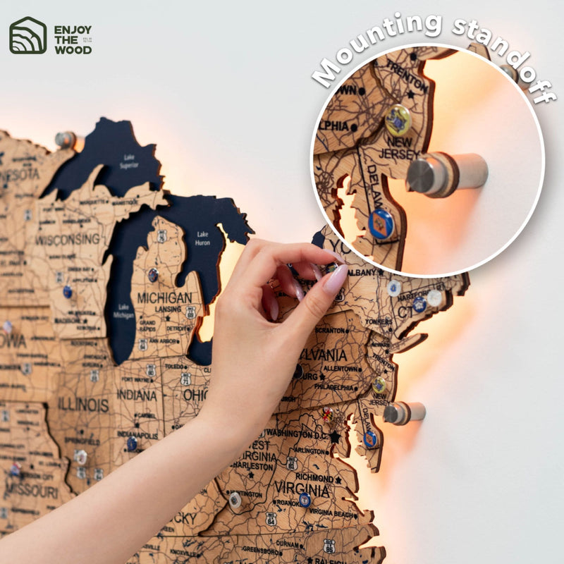 Wooden 3d LED Map of USA - Gold - Renee Lane Company