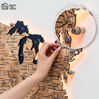 Wooden 3d LED Map of USA - Gold - Renee Lane Company