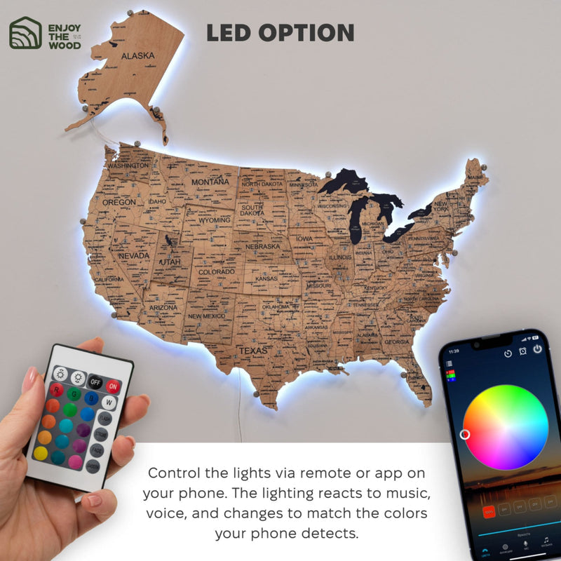 Wooden 3d LED Map of USA - Gold - Renee Lane Company