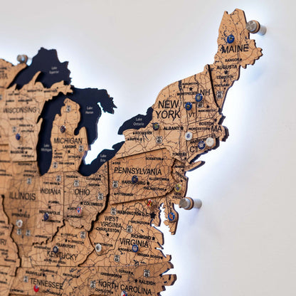 Wooden 3d LED Map of USA - Gold - Renee Lane Company