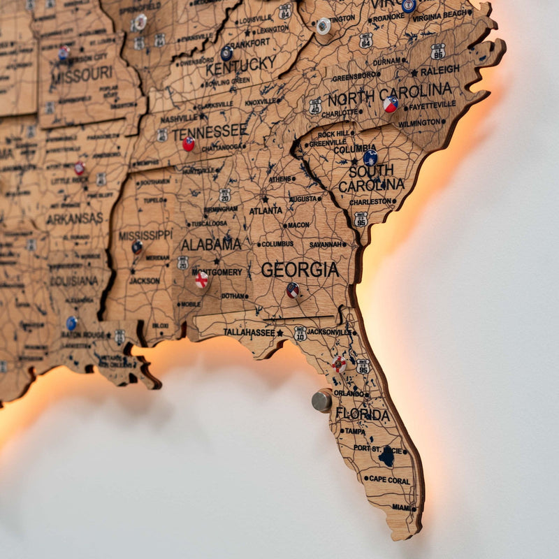 Wooden 3d LED Map of USA - Gold - Renee Lane Company