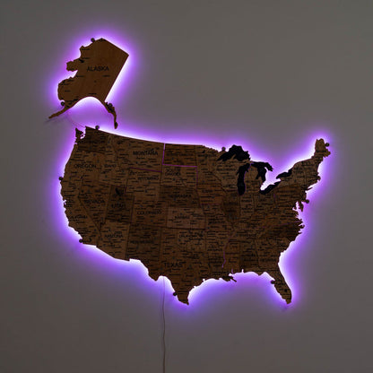 Wooden 3d LED Map of USA - Gold - Renee Lane Company