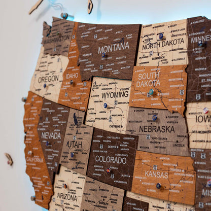Wooden 3d LED Map of USA - Multicolor - Renee Lane Company