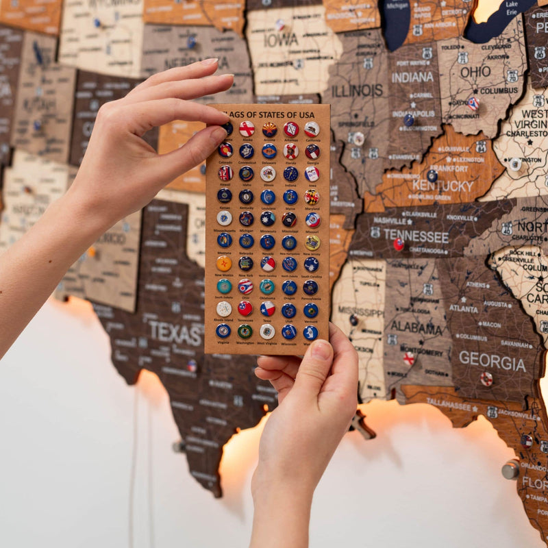Wooden 3d LED Map of USA - Multicolor - Renee Lane Company