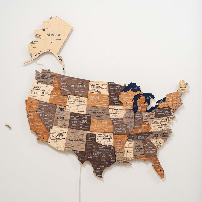 Wooden 3d LED Map of USA - Multicolor - Renee Lane Company