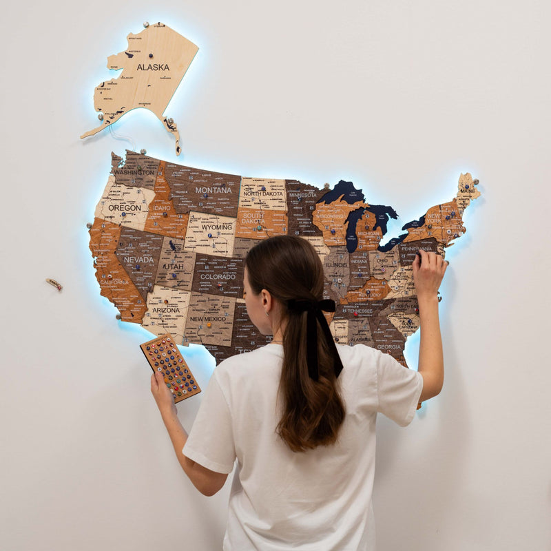 Wooden 3d LED Map of USA - Multicolor - Renee Lane Company