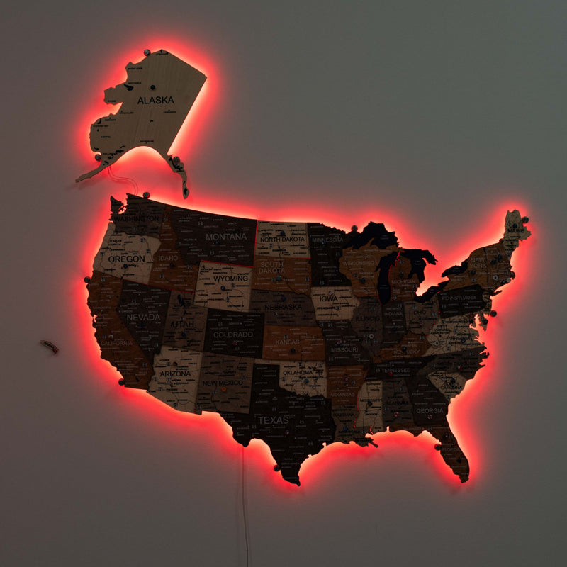 Wooden 3d LED Map of USA - Multicolor - Renee Lane Company