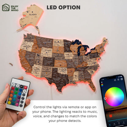 Wooden 3d LED Map of USA - Multicolor - Renee Lane Company
