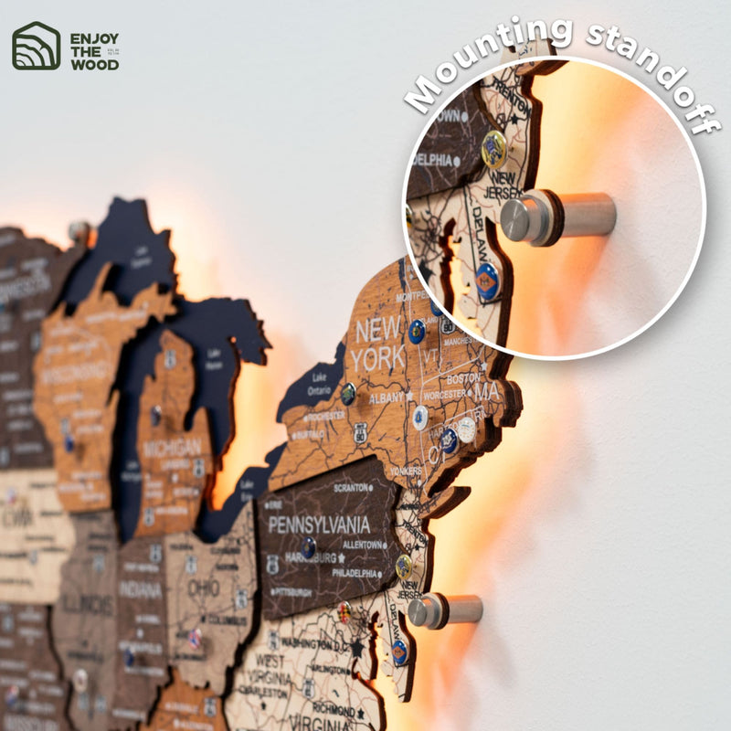 Wooden 3d LED Map of USA - Multicolor - Renee Lane Company