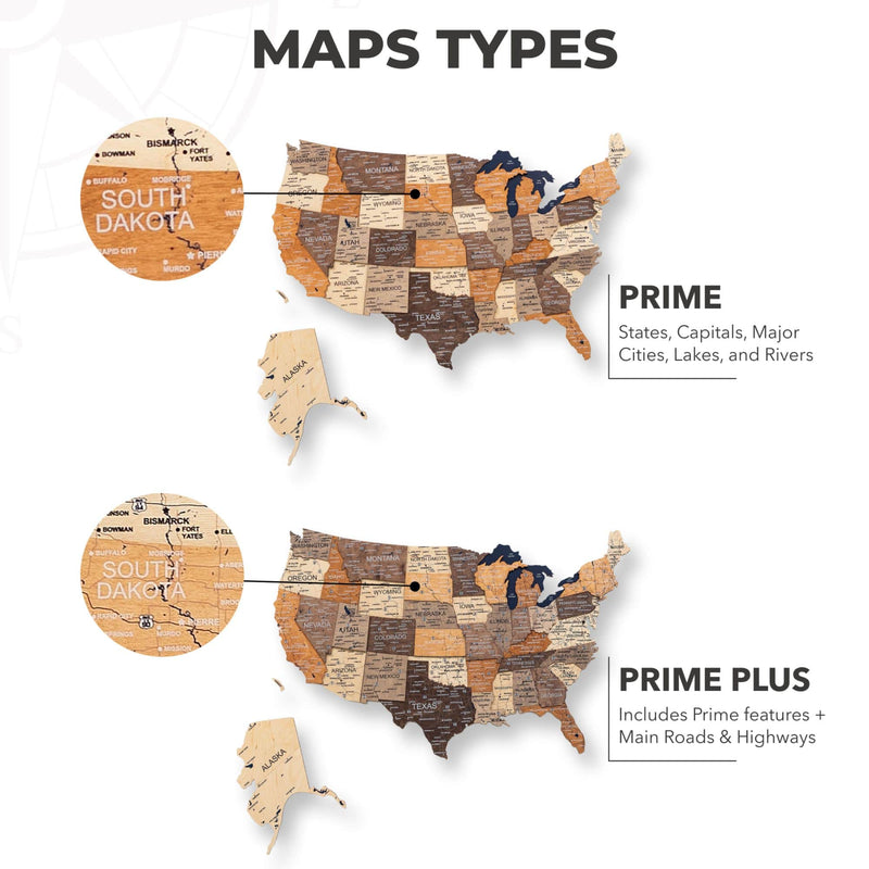 Wooden 3d LED Map of USA - Multicolor - Renee Lane Company