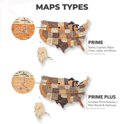 Wooden 3d LED Map of USA - Multicolor - Renee Lane Company