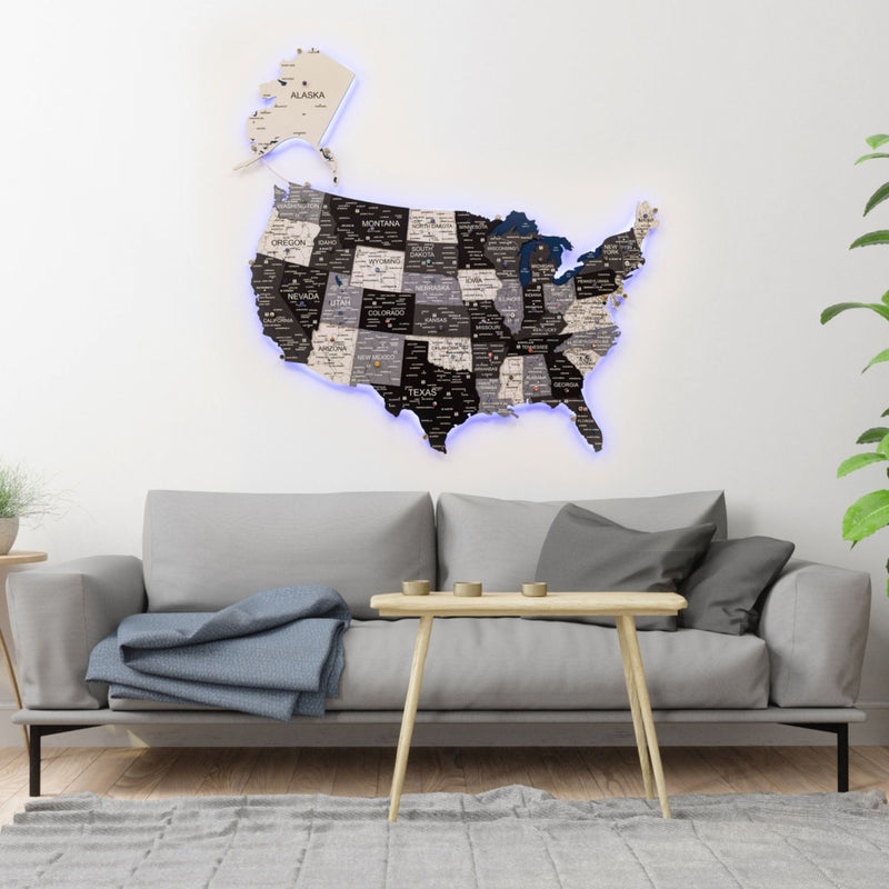Wooden 3d LED Map of USA - Nordik - Renee Lane Company