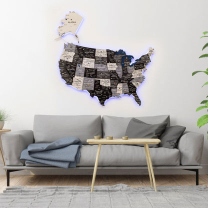 Wooden 3d LED Map of USA - Nordik - Renee Lane Company