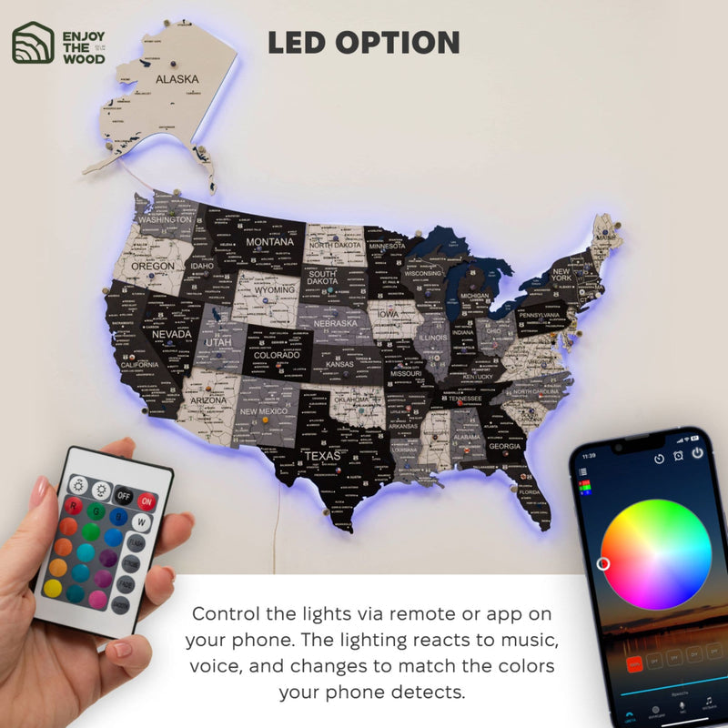 Wooden 3d LED Map of USA - Nordik - Renee Lane Company