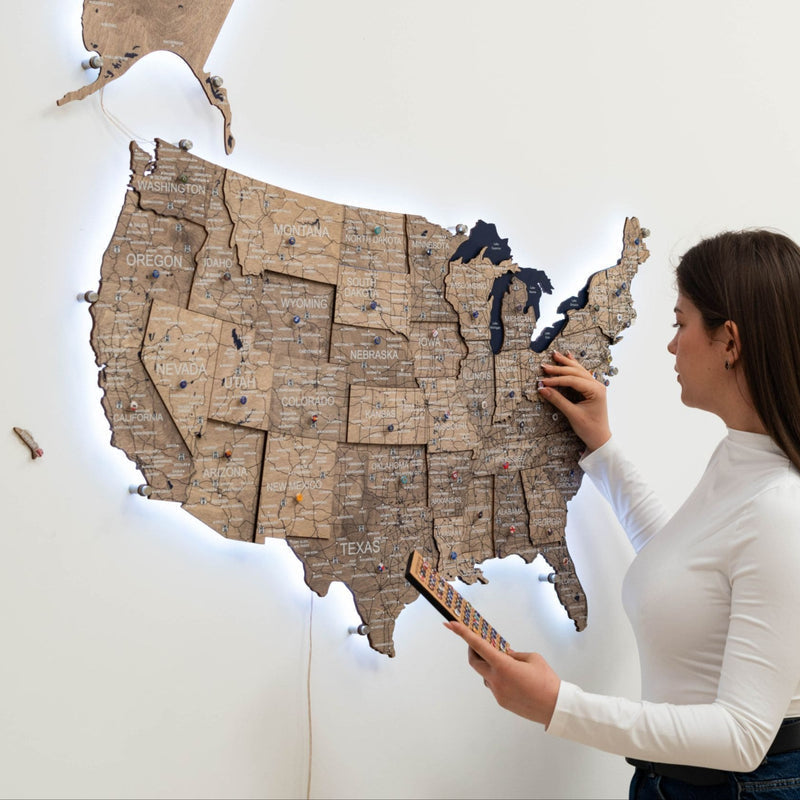 Wooden 3d LED Map of USA - Terra - Renee Lane Company