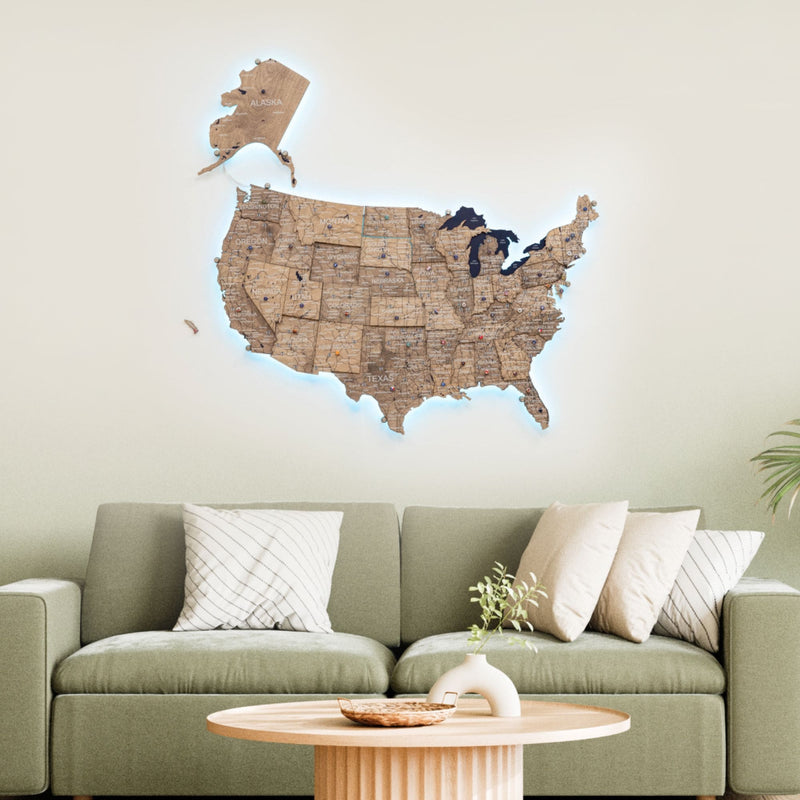 Wooden 3d LED Map of USA - Terra - Renee Lane Company
