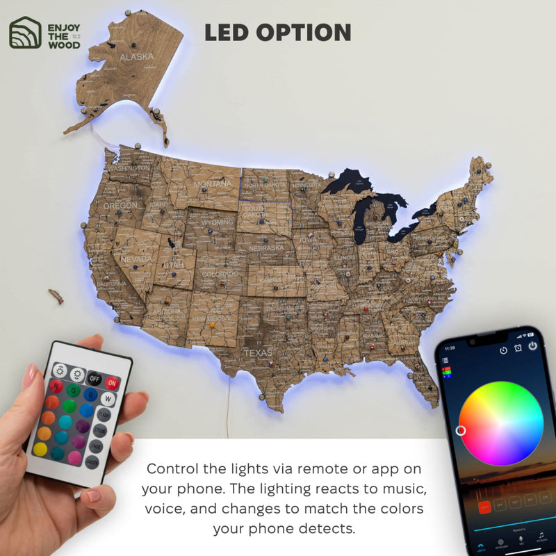 Wooden 3d LED Map of USA - Terra - Renee Lane Company