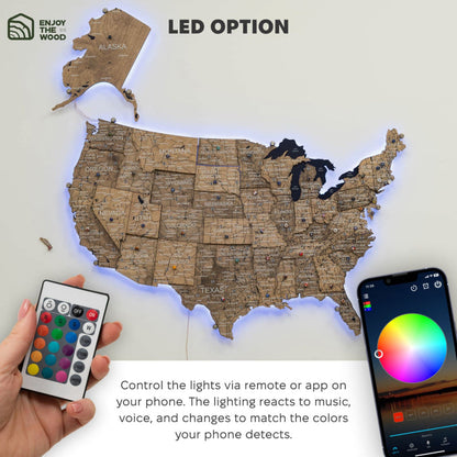Wooden 3d LED Map of USA - Terra - Renee Lane Company