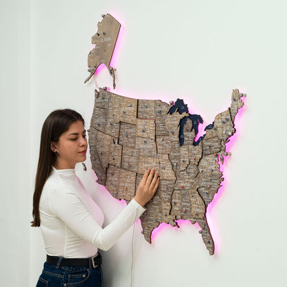 Wooden 3d LED Map of USA - Terra - Renee Lane Company