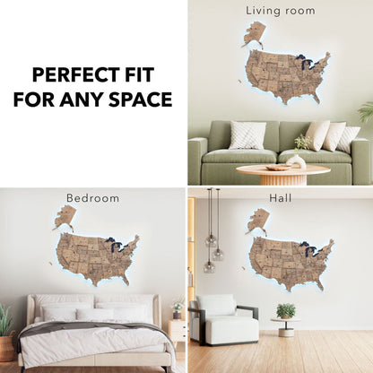 Wooden 3d LED Map of USA - Terra - Renee Lane Company
