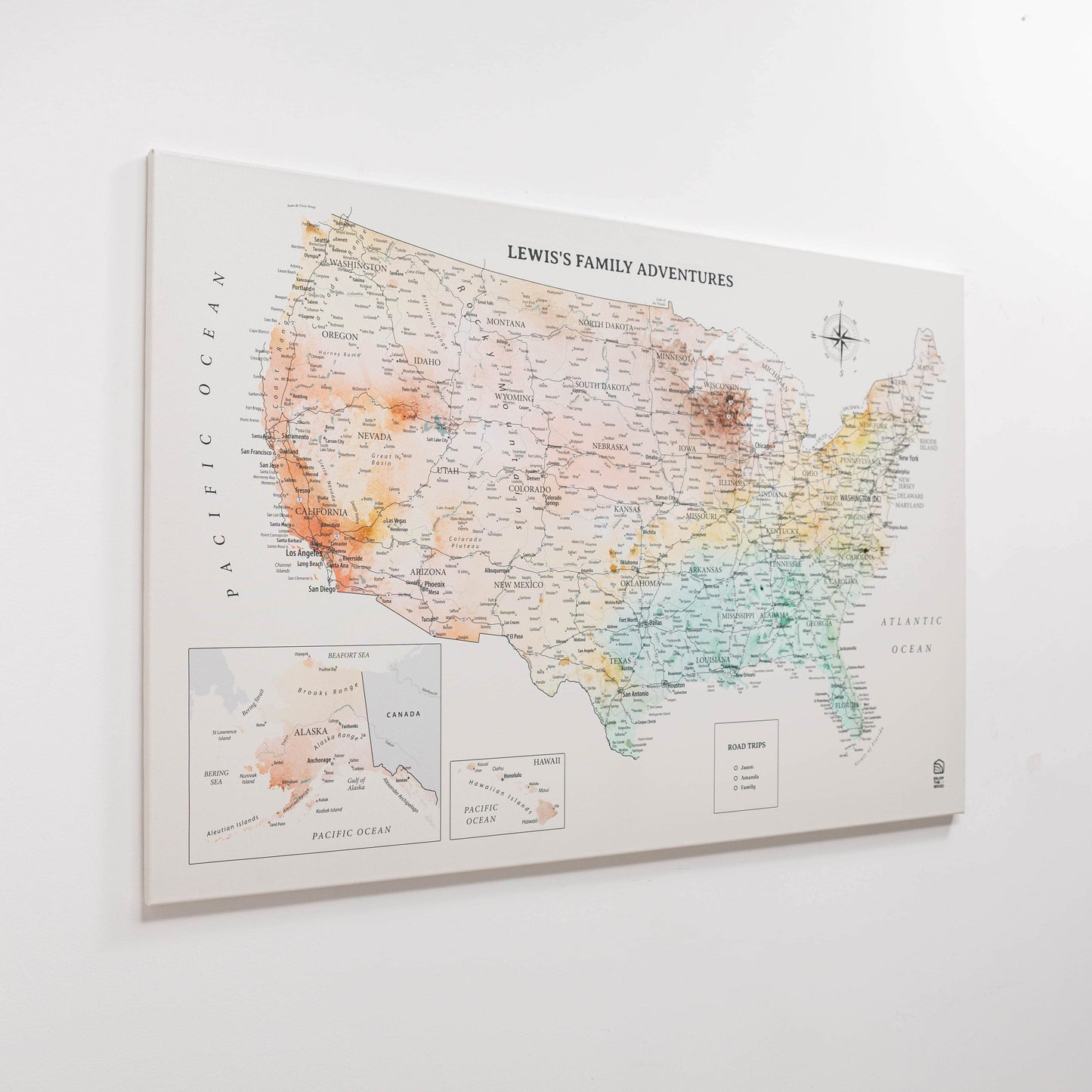 Wooden Canvas USA Map -  Colorful - Renee Lane Company