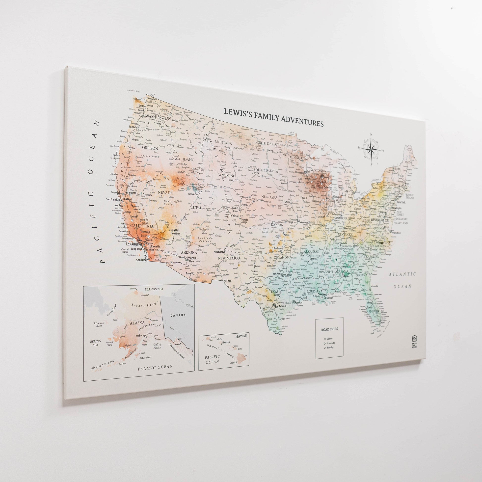 Wooden Canvas USA Map -  Colorful - Renee Lane Company