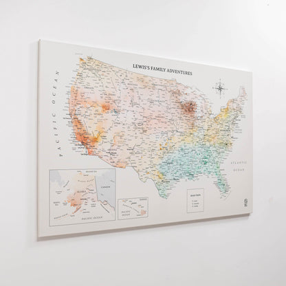 Wooden Canvas USA Map -  Colorful - Renee Lane Company
