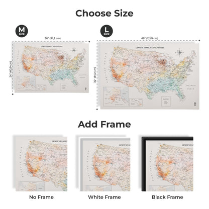 Wooden Canvas USA Map -  Colorful - Renee Lane Company