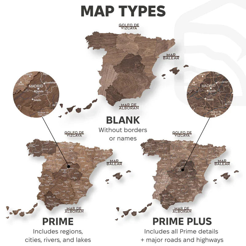 Wooden Map of Spain – Dark Walnut - Renee Lane Company