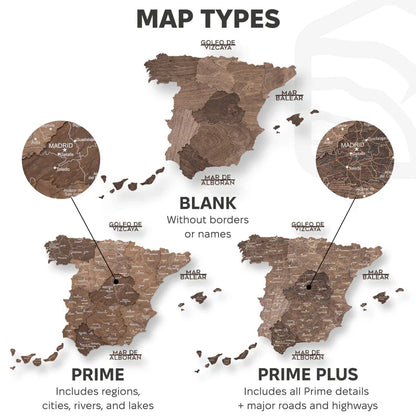 Wooden Map of Spain – Dark Walnut - Renee Lane Company
