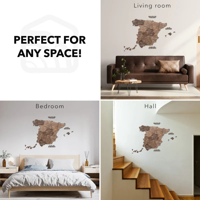 Wooden Map of Spain – Dark Walnut - Renee Lane Company