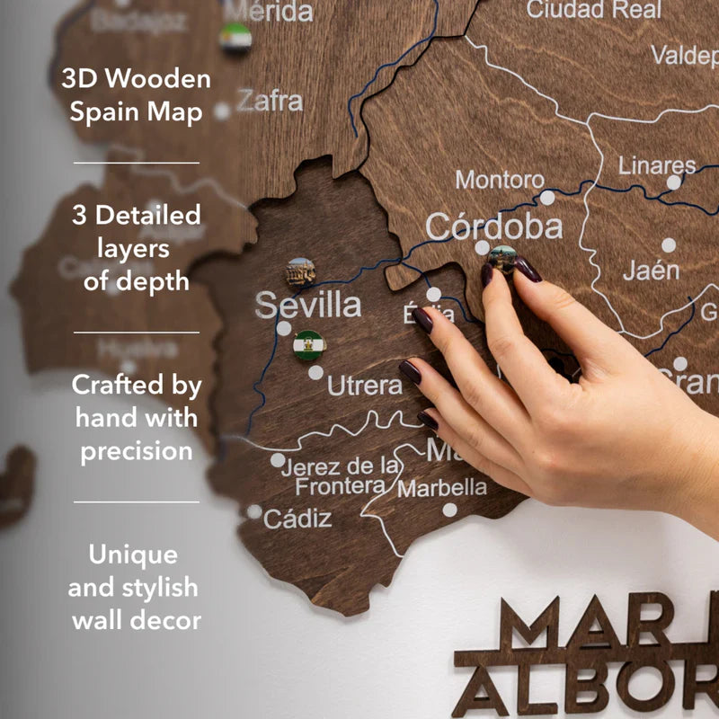 Wooden Map of Spain – Dark Walnut - Renee Lane Company