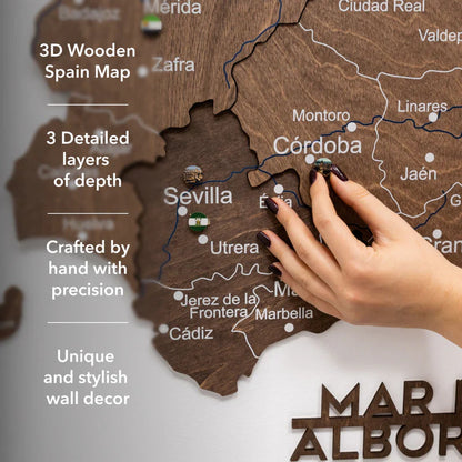 Wooden Map of Spain – Dark Walnut - Renee Lane Company