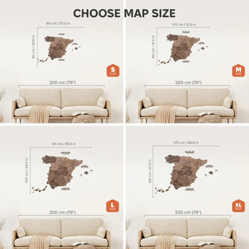 Wooden Map of Spain – Dark Walnut - Renee Lane Company