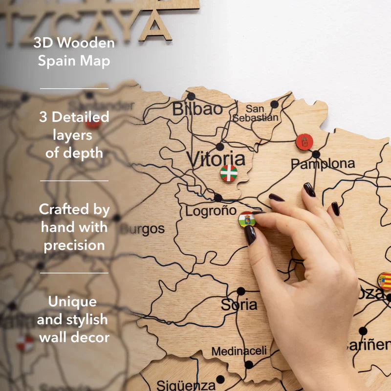 Wooden Map of Spain – Gold - Renee Lane Company