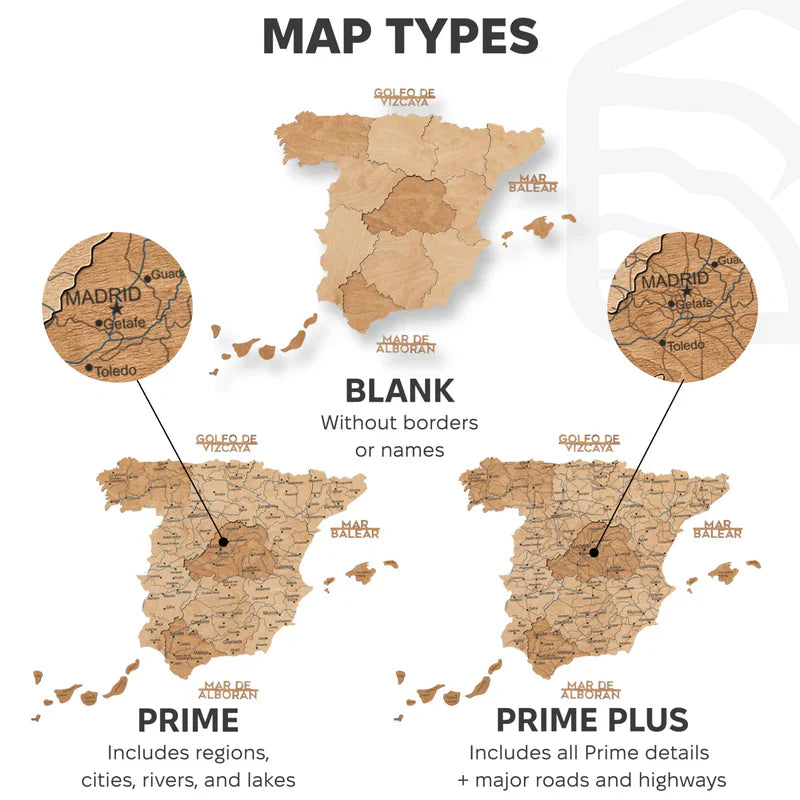 Wooden Map of Spain – Gold - Renee Lane Company