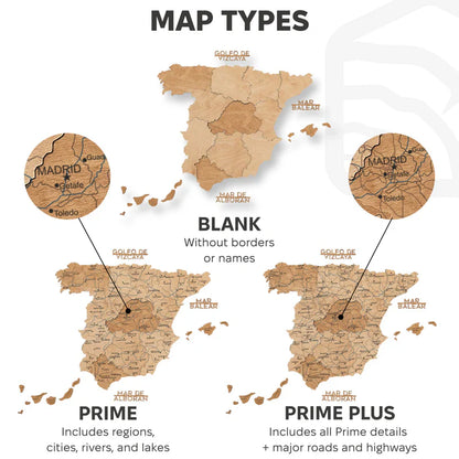Wooden Map of Spain – Gold - Renee Lane Company