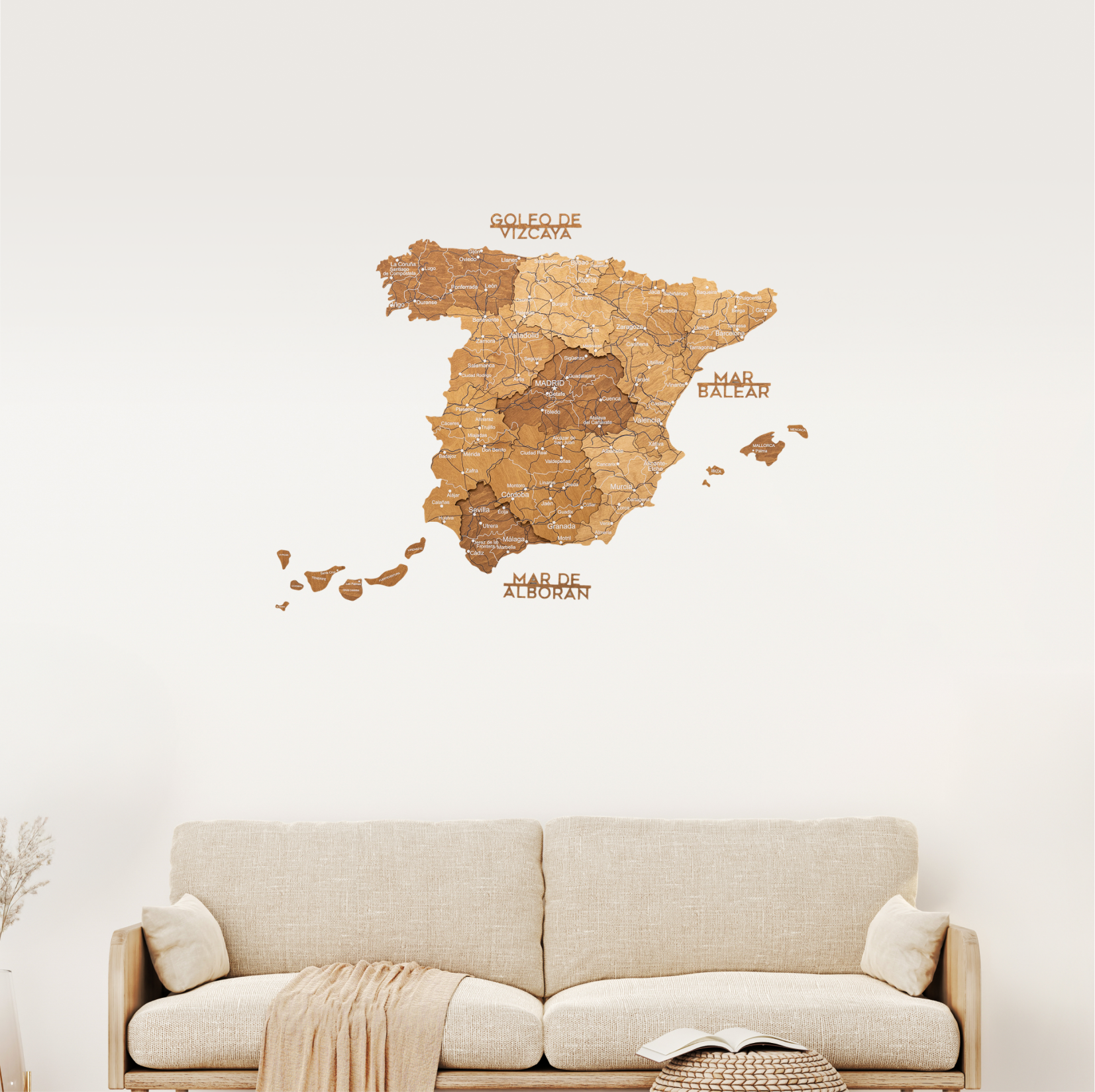 Wooden Map of Spain – Oak - Renee Lane Company