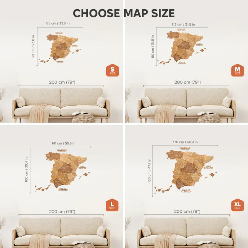 Wooden Map of Spain – Oak - Renee Lane Company
