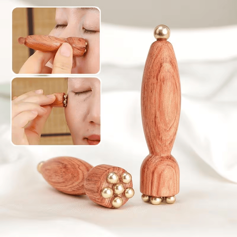 Wooden TCM acupoint massager, designed for eye bags, dark circles and sensitive skin, a traditional Chinese medicine skincare instrument equipped with facial and periocular massage sticks - Renee Lane Company