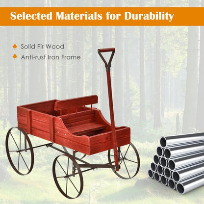 Wooden Wagon Plant Bed with Metal Wheels for Garden Yard Patio - Renee Lane Company